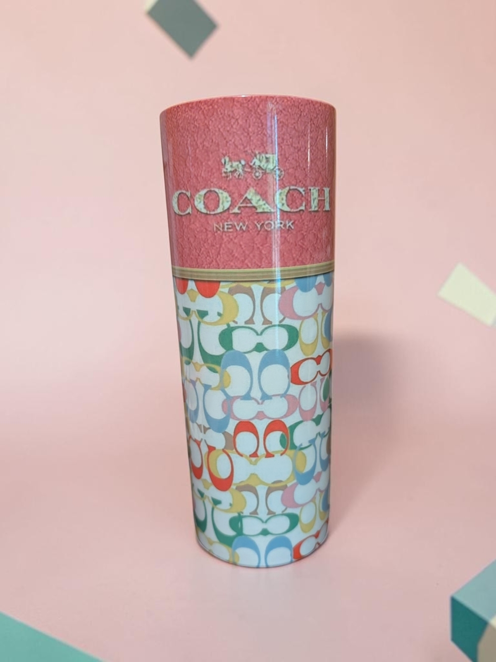 Coach Multicolor Signature Tumbler with Pink Top